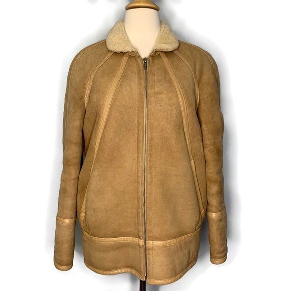 Rody Men/Women’s Tan 100% Shearling Leather Full Zip Jacket Made In France L